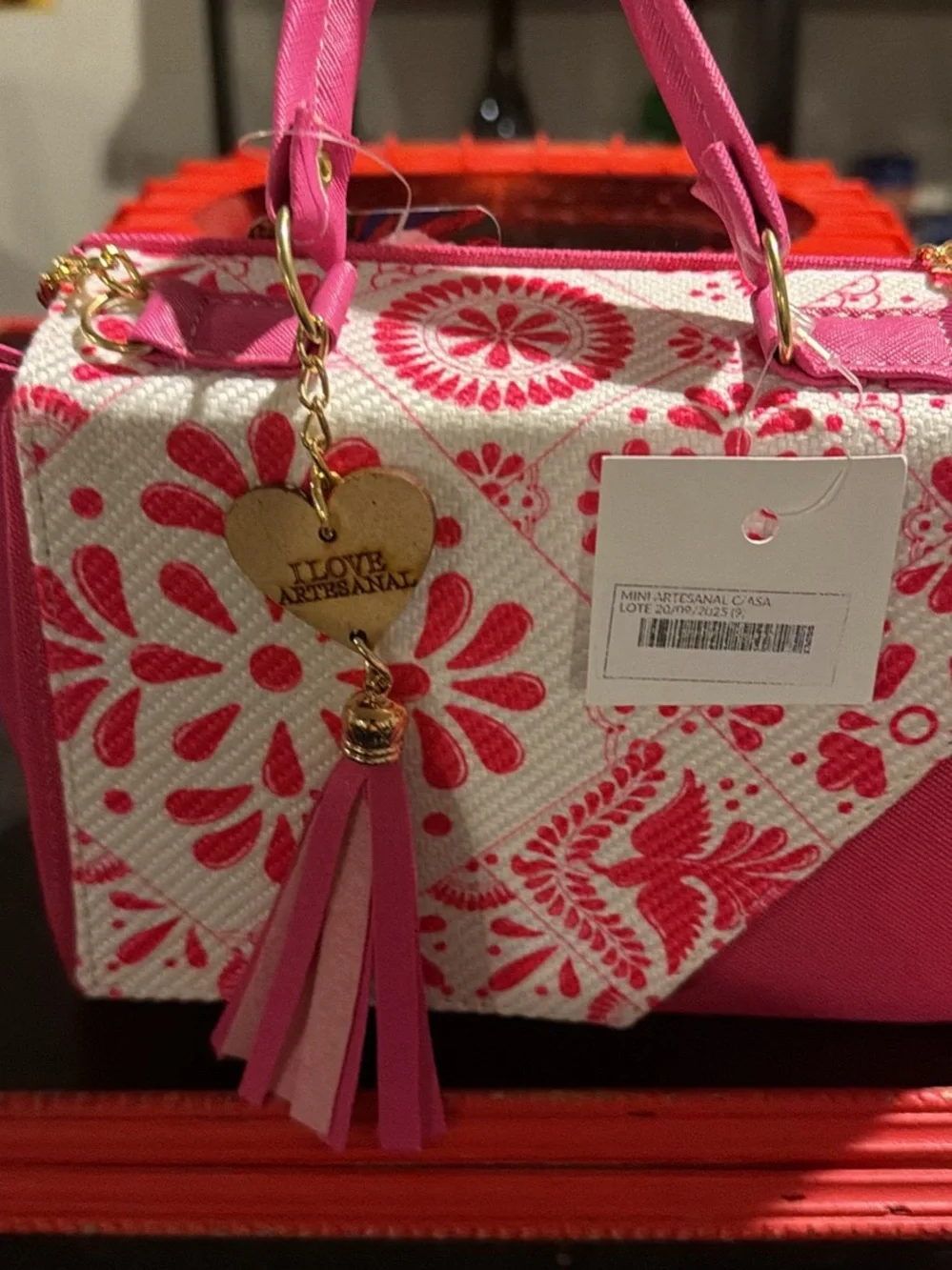Pink Floral Quilted Tote Bag with Tassel Charm